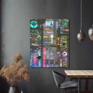 Futuristic Cyberpunk City Rainy Night Wall Art Giclee Poster Print - Ecumenopolis Series