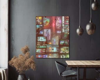 Futuristic Cyberpunk City Rainy Night Wall Art Giclee Poster Print - Ecumenopolis Series
