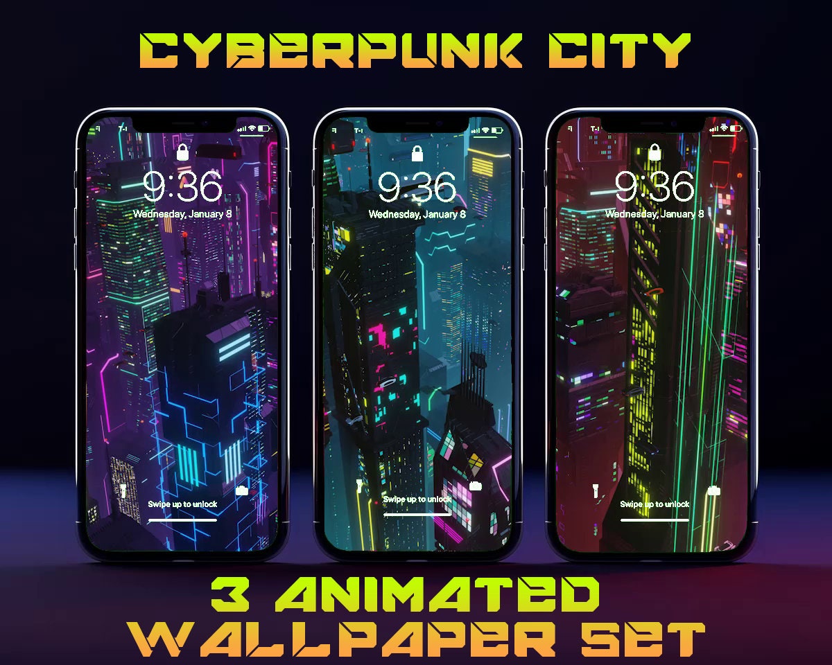 Animated Background - 3 Cyberpunk Future Cityscapes for iPhone / Android