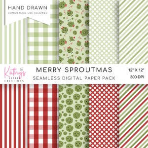 Cavolini di Bruxelles "Merry Sproutmas" Modello senza cuciture Disegnato a mano Download digitale Carte Tessuto Superficie Design Decorazione della casa Artigianato