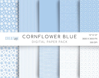 Cornflower Blue Digital Paper set - 10 x Digital papers, backgrounds, printable digital paper, commercial use digital paper.