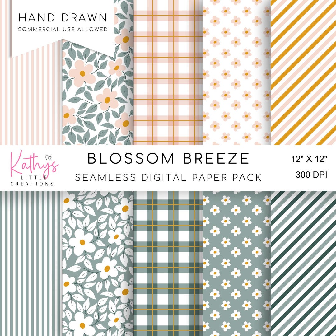 Spring Blossom Flowers Floral Seamless Pattern Hand Drawn Digital ...