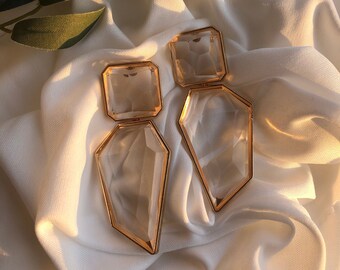 Transparent Resin Drop Earrings, Large Geometric Statement, Minimalist Glam Jewelry