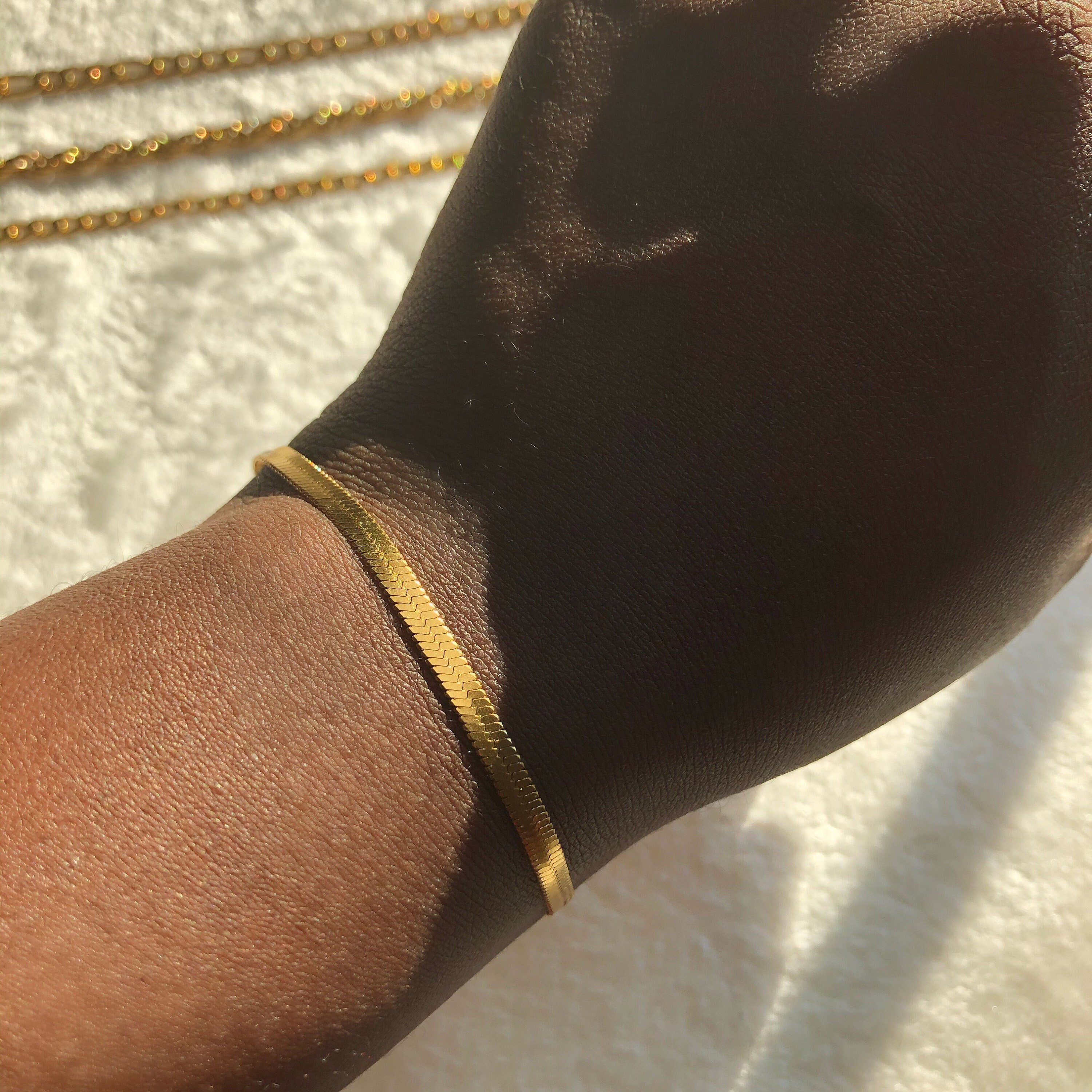 Gold Ankle Bracelets 18K Herringbone Chain Anklet Stainless Etsy