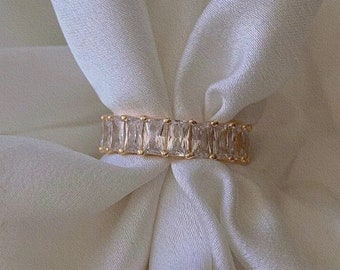 Sterling Silver Baguette Eternity Ring, 18K Gold Plated Statement Band