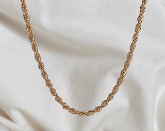 18K Gold Plated Stainless Steel Rope Chain Necklace, 3mm Minimalist Dainty Layering Chain