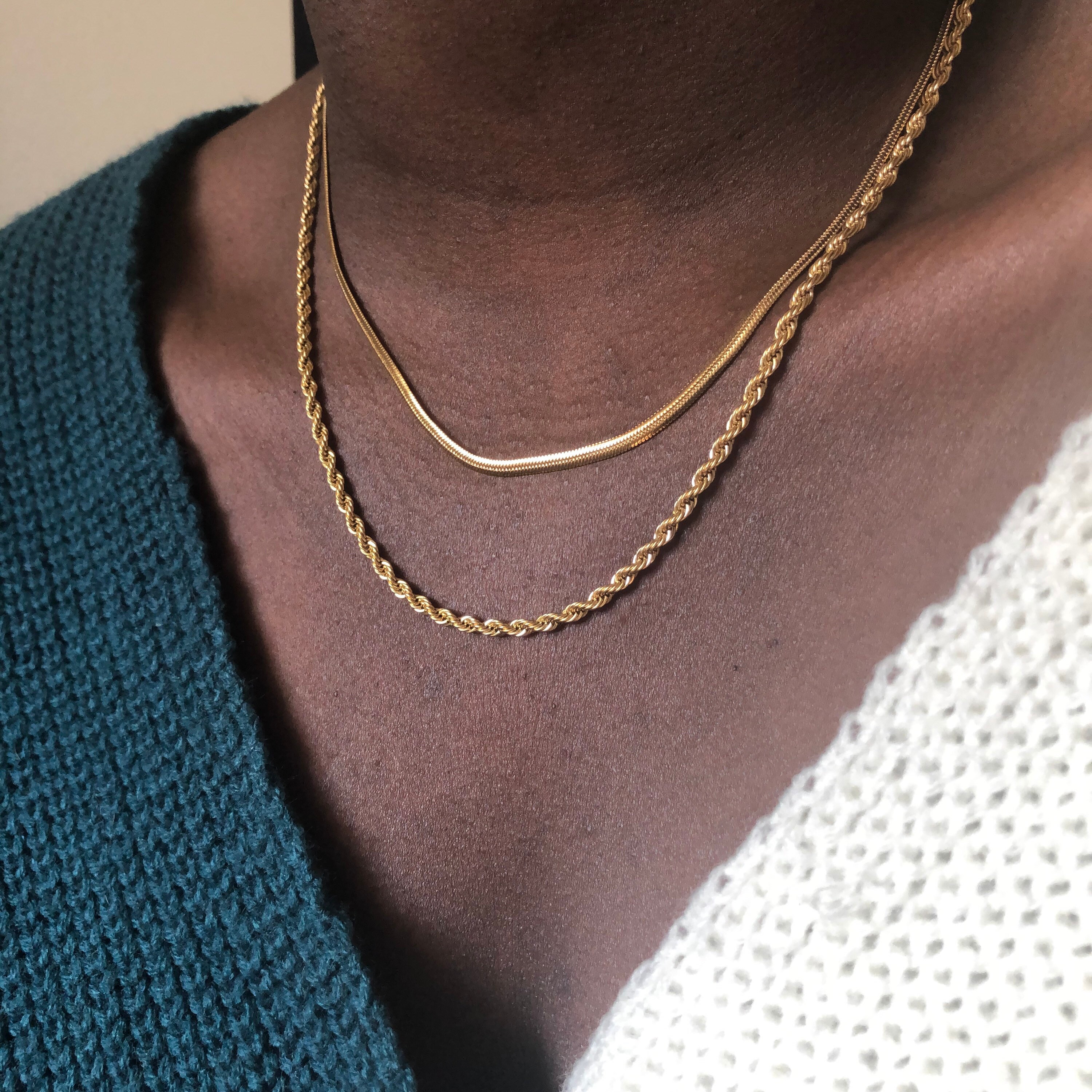 3mm Herringbone Necklace Gold Herringbone Choker 18K Gold Etsy