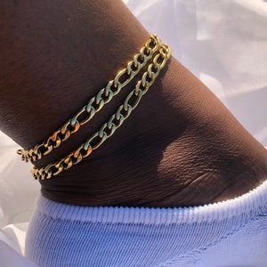 18K Figaro Chain Anklet,  5mm Gold Chain Ankle Bracelet, Stainless Steel Bracelet, Minimalist Ankle Bracelet, Dainty Gold Anklet
