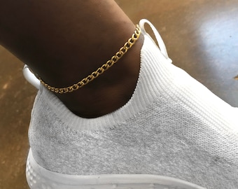 18K Gold Plated Curb Anklet, 5mm Stainless Steel Chain Bracelet