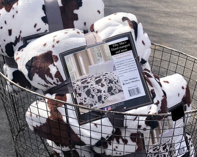 ONLY 1 LEFT Super Soft Cow Print Fleece Blanket Queen Size Southwestern