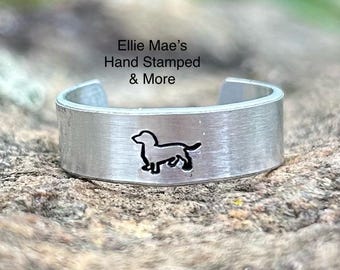 Dachshund ring - Hand Stamped - Dachshund jewelry - Weiner dog gift - Long haired dachshund - Simple Doxie ring jewelry - Dachshund lover