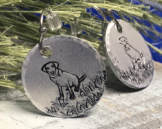Labrador Retriever Earrings ~ Hand Stamped ~ Lab mom gift ~ Black lab Yellow lab Chocolate lab lover ~ New lab puppy ~ Lab remembrance gift