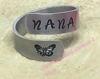 Nana ring ~ Hand stamped ~ Aluminum wrap ring ~ Valentine's day gift for nana