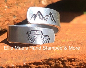 Mountain Rockcrawler ring ~ Hand Stamped ~ Off road adventure ~ Mountain trail rides ~ Rock climber ring ~  jewelry