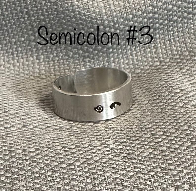 BELUCKIN Women's Semicolon Open Ring – Stainless Steel Adjustable Motivational Jewelry For Recovery & Awareness
