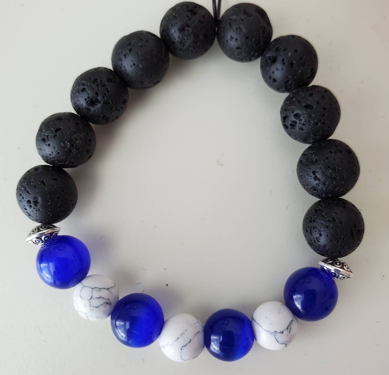 Blue White Glass and Lava Bead Diffuser Bracelet Essential Oils