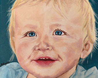 Commissioned Child Portrait Painting, Acrylic on Canvas, Baby Portrait, Hand painted, Painting from Photo