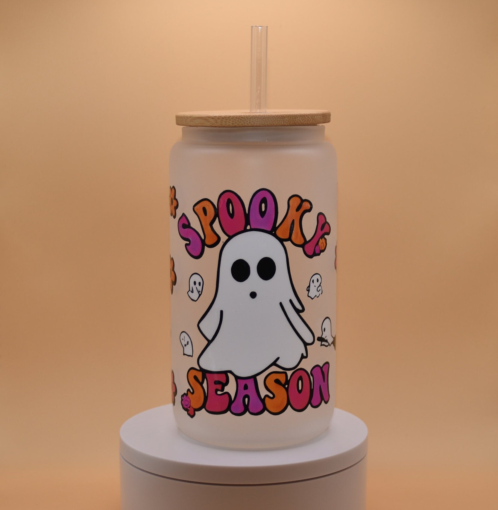 16 Oz 'tis the Season Glass Cup With Lid and Straws 