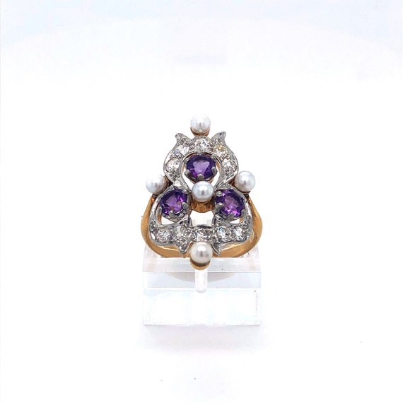 Victorian Amethyst, Pearl and Diamond Ring - image 1