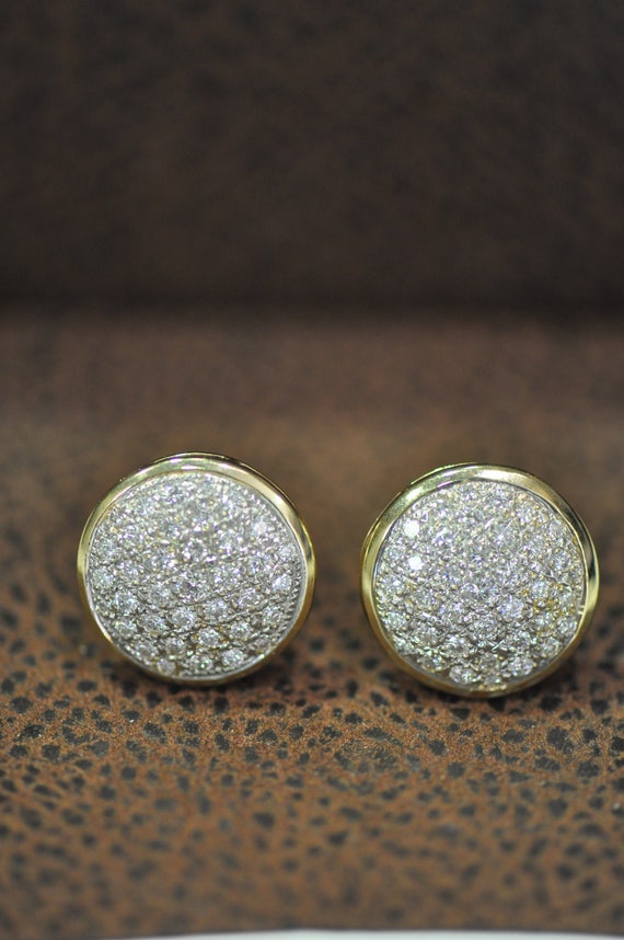 14K Round Diamond Pave Earrings