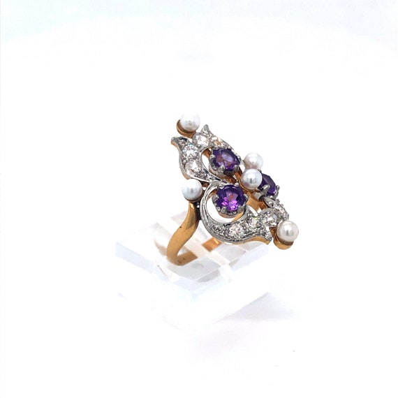 Victorian Amethyst, Pearl and Diamond Ring - image 2