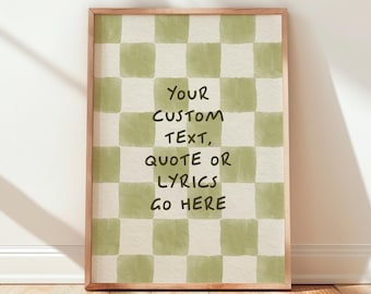 Custom Text Print, Checkerboard Wall Art, Personalised Quote Poster, Modern Wall Decor