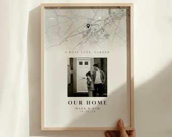 New Home Map Print with Photo, Personalised Housewarming Gift, First Home Wall Art, Custom Address Map Sign