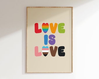 Love is Love Print, LGBTQ+ Pride Poster Prints, Pride Flag Prints, LGBTQ Pride Art, LGBTQ Wall Art, Gay Pride Print