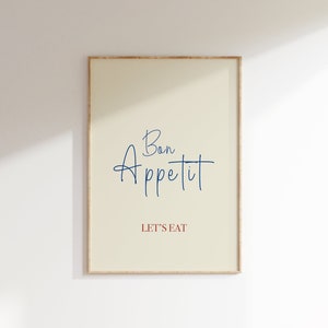 Bon Appetit Let's Eat Kitchen Print, Arte de la pared de la cocina, Decoración de la cocina de moda, Cartel retro, Cartel abstracto, Impresión tipográfica del comedor