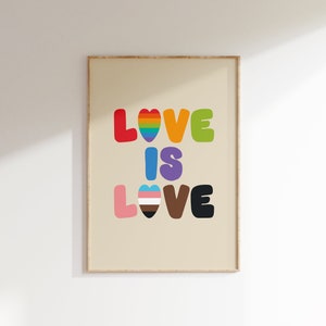 Impresión de Love is Love, impresiones de carteles del orgullo LGBTQ+, impresiones de la bandera del orgullo, arte del orgullo LGBTQ, arte mural LGBTQ, impresión del orgullo gay