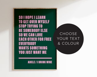 Custom Song Lyrics Poster, Song Lyrics Print, Personalised Music Prints, Favourite Song Gift, Choose your own Colour and Lyrics, A5 A4 A3