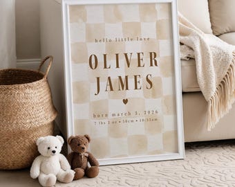 Neutral Nursery Wall Decor, Personalised Name Keepsake, Custom Baby Decor, Minimal Kids Room