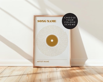 Custom Vinyl Record Print, Personalised Music Lyrics, Unique Wall Decor, Birthday Anniversary Gift