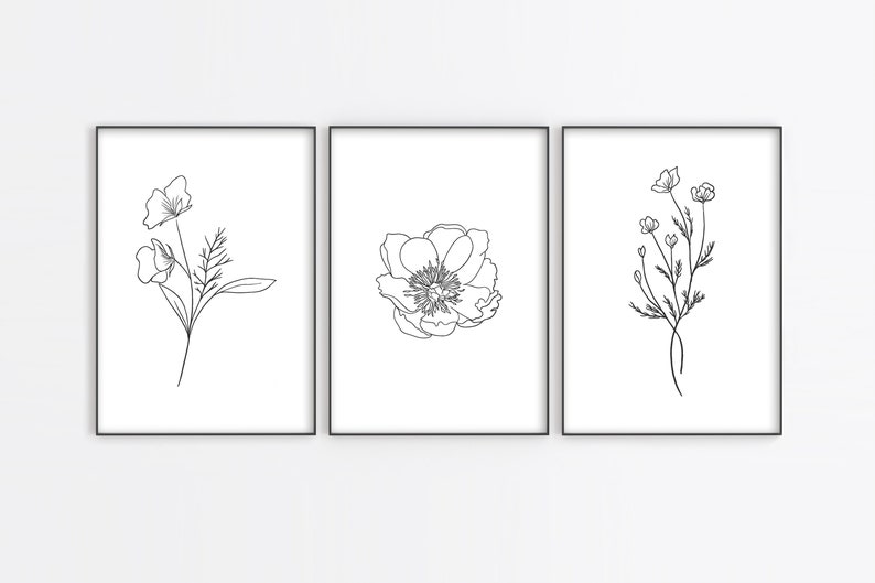Flower Wall Art Set of 3 Floral Prints Wall Art Floral Print Etsy