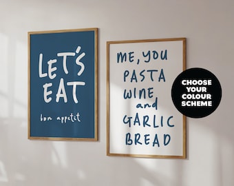 Lot de 2 impressions de cuisine - Let's Eat - Posters de cuisine rétro - Art mural rétro - Impressions murales de cuisine - Décoration esthétique pour la cuisine - Décoration d'intérieur