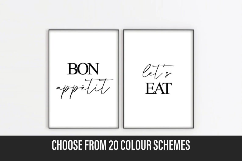 Set of 2 Kitchen Prints Wall Art Bon Appetit Let's Eat Etsy