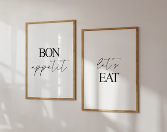 Bon appétit, Let's Eat, lot de 2 gravures de cuisine, ensemble de gravures de cuisine, gravures de cuisine minimalistes, gravures pour la cuisine, art de la typographie