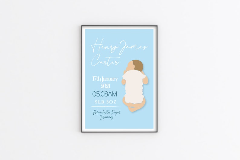 New Baby Gift Personalised New Baby Print Christening Gift Birth Details Print Birth Stats Nursery Decor Wall Art New Baby Boy Gift