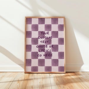 Custom Text Print, Checkerboard Wall Art, Personalised Quote Poster, Modern Wall Decor DUSKY PURPLE