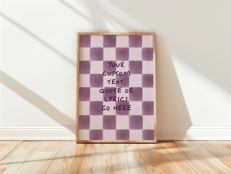 Custom Text Print, Checkerboard Wall Art, Personalised Quote Poster, Modern Wall Decor DUSKY PURPLE