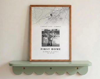 First Home Print, Personalised First Home Gift, Custom House Map with Photo, Housewarming Keepsake