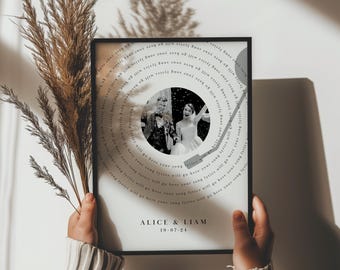 Personalised Vinyl Song Lyrics Print with Photo, Our Song Wedding Gift, First Dance Print, Anniversary Gift for Couples, Custom Record Art