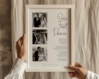 First Dance Song Lyrics Print, Personalised Photo Artwork, Wedding Music, Paper Anniversary, Couple Decor