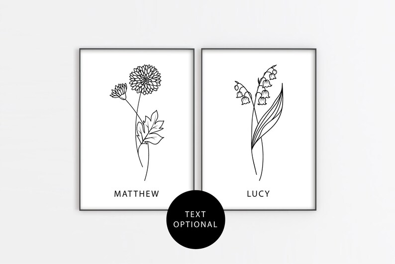 Set of 2 Personalised Floral Wall Art Prints Botanical Print Etsy