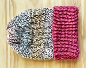 Handmade Knit Beanie Hat, Reversible