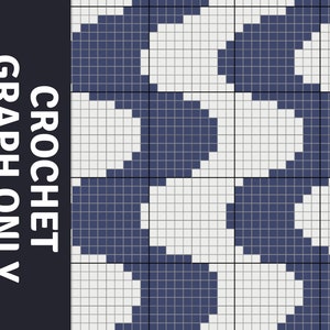 Könnte beinhalten: Ein Häkelgraphenmuster mit einem sich wiederholenden Muster aus marineblauen und weißen Quadraten. Das Muster ist für ein Häkelprojekt gedacht, und der Graph ist eine visuelle Darstellung der Maschen.