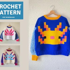 Pixel Axolotl Sweater Crochet Pattern image 1