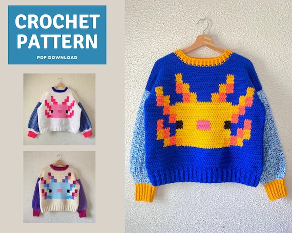 Pixel Axolotl Sweater Crochet Pattern 
