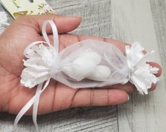 Baby Shower Organza Pouch With hanging Plastic Pacifiers, 12ct   Blue or Pink