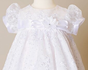 Baptism/Christening Sleeveless Dress with Lace Coverup and Matching Bonnet